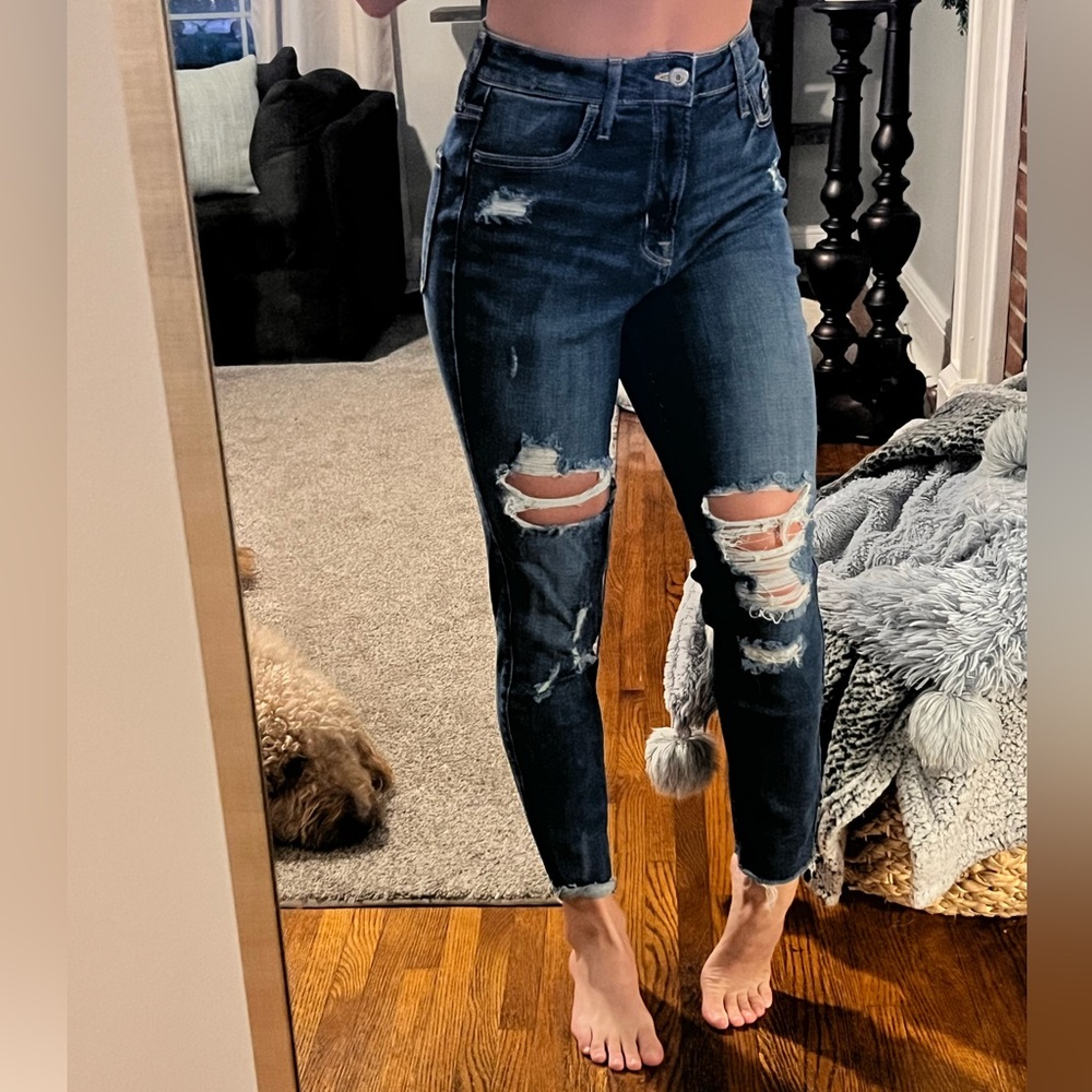 Old Navy Dark Blue Distressed Women's Ankle Jeans